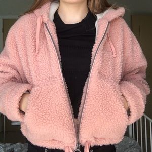 Baby Pink Cropped Teddy Coat Size S